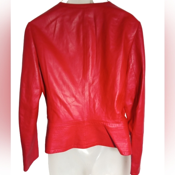 Carlisle Red Genuine Leather Jacket Gold Button Zip Front Classic Blazer Sz 8 - Picture 6 of 6